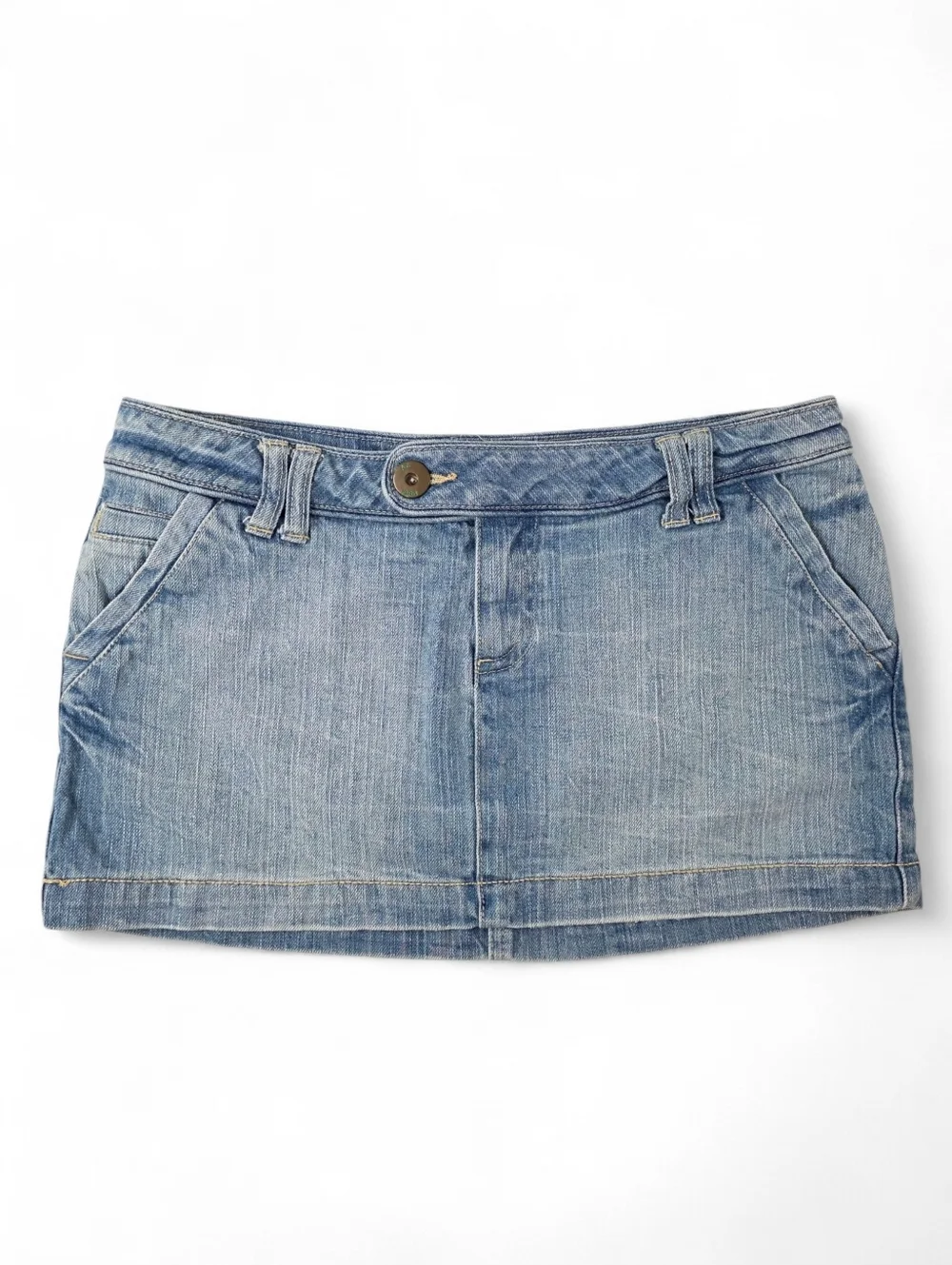 Vintage Y2K Low Rise Denim Micro Mini Skirt Medium Wash Stretch Size 9 Cotton